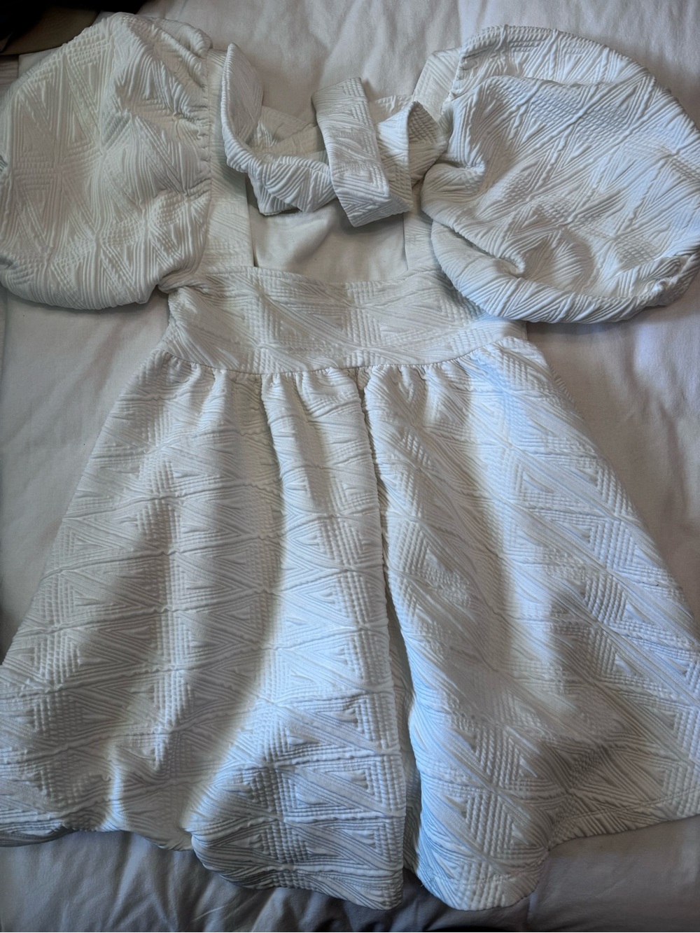 Free People Textured Puff-Sleeve Mini Dress in White - Picture 3 of 3